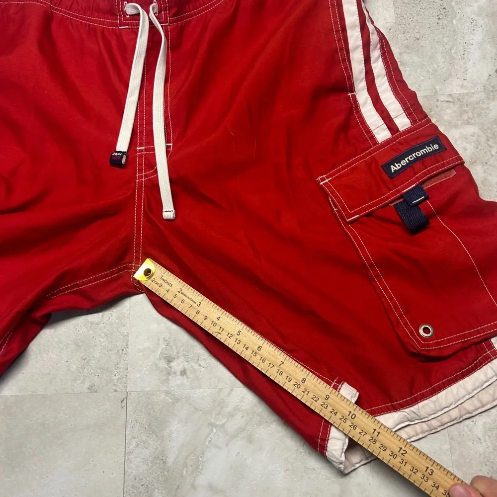 Abercrombie & Fitch Swim Trunks Red Cargo Board Shorts Mens 40 Vintage Y2K